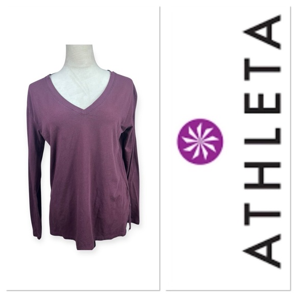 Athleta mauve v neck long sleeve top size medium - Picture 1 of 8